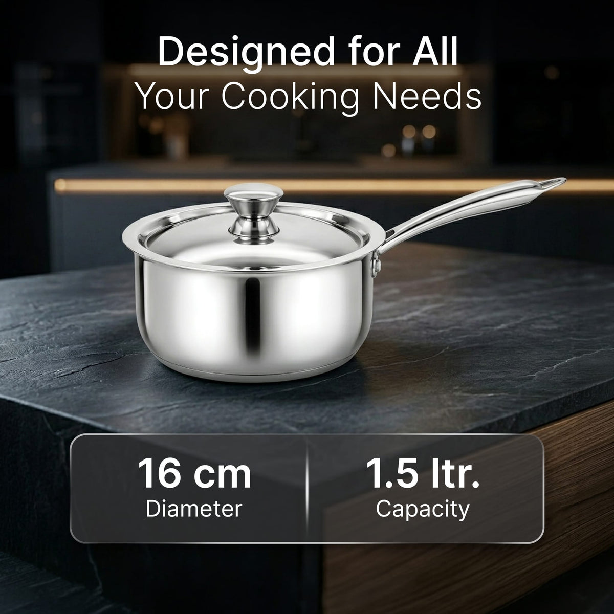 AGARO Regency 16 cm Triply Stainless Steel Saucepan with Lid, 1.5L capacity-5