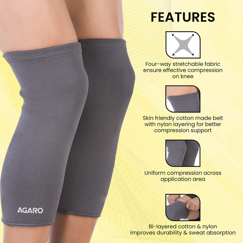 AGARO Tubular Stretchable Knee Cap, Breathable Fabric, Uniform Compression, Relieves Muscle Pain, Joint Pain, Injury Rec