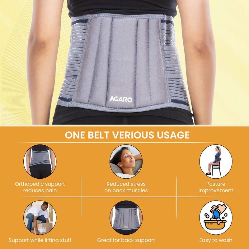 AGARO Lumbo Sacral Belt With Double Strapping, Back Support For the Lumbar Spine, Pain Relief, Back Brace for Men and Wo