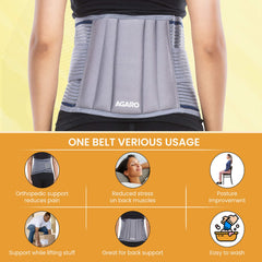 AGARO Lumbo Sacral Belt With Double Strapping, Back Support For the Lumbar Spine, Pain Relief, Back Brace for Men and Wo