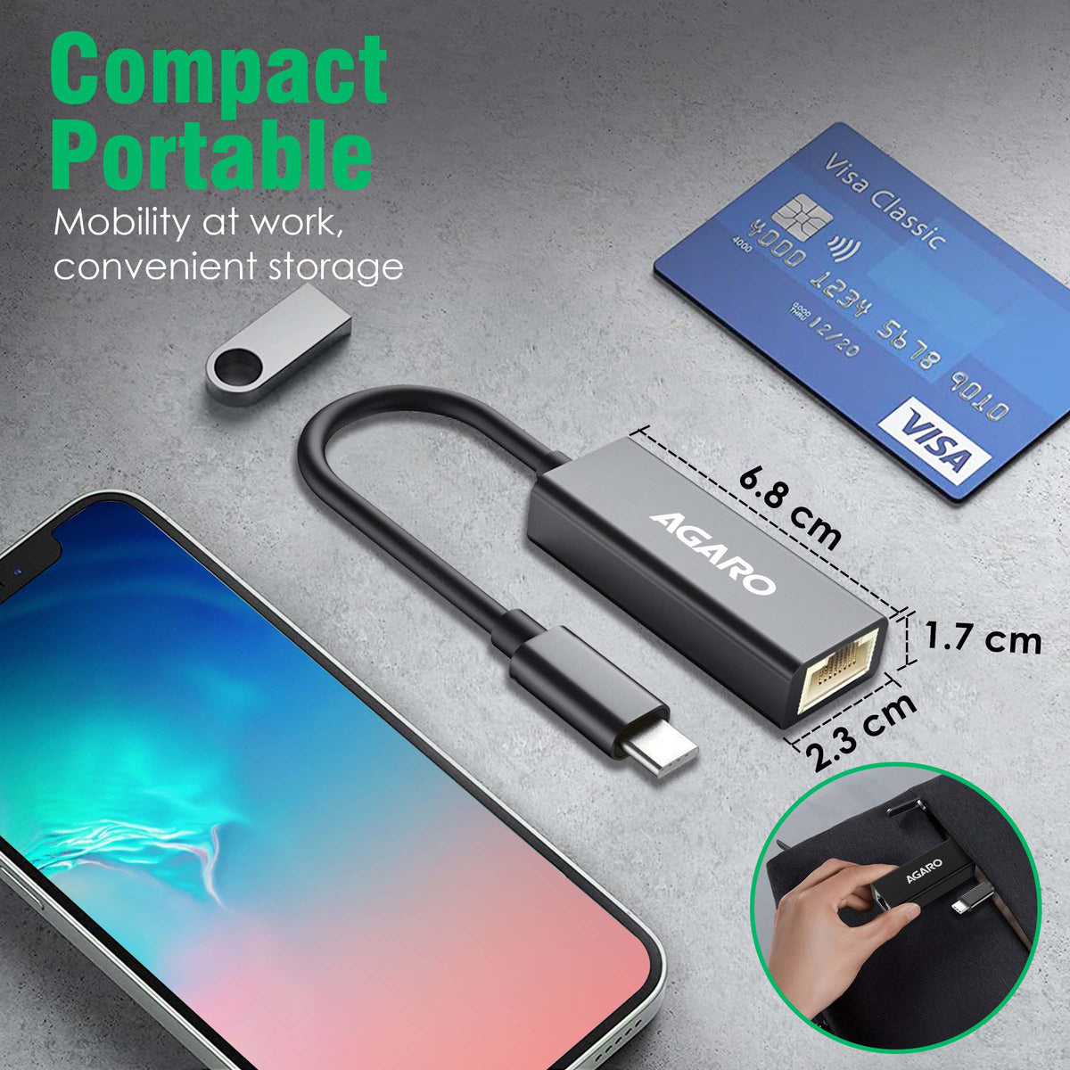 AGARO USB C to Ethernet Adapter, 4-in-1 RJ45 to USB C Thunderbolt 3/Type-C Gigabit Ethernet LAN Network Adapter