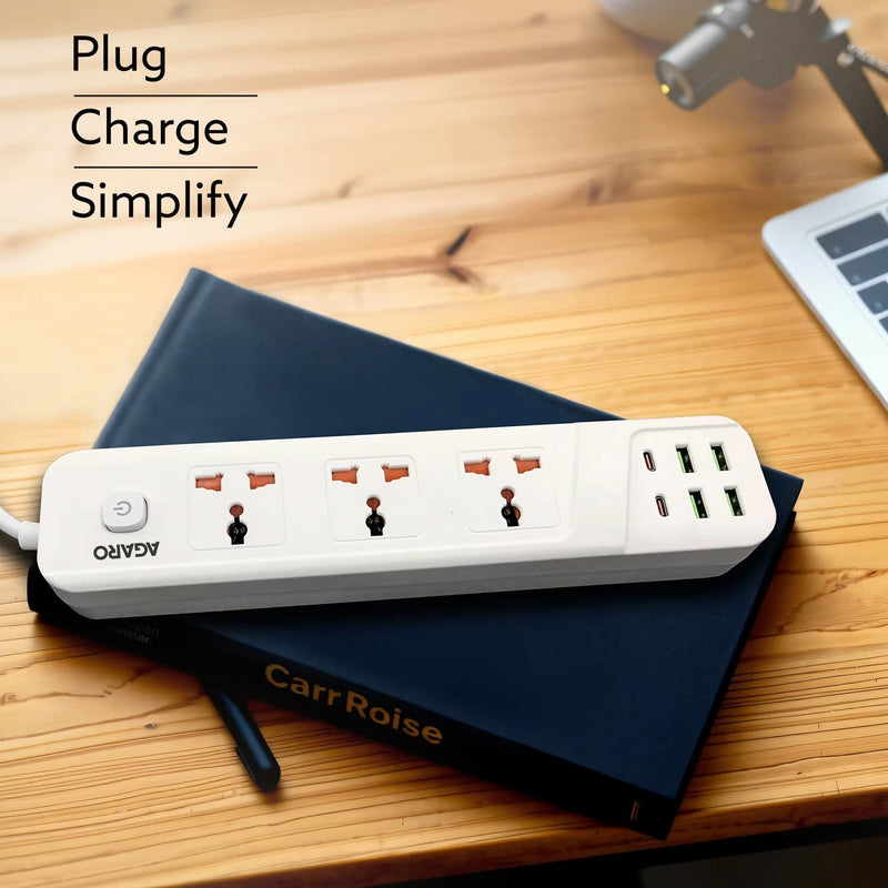 AGARO Regal Extension Board 3 Universal Sockets, 4 USB + 2 Type-C Fast Charging, 2500W-6