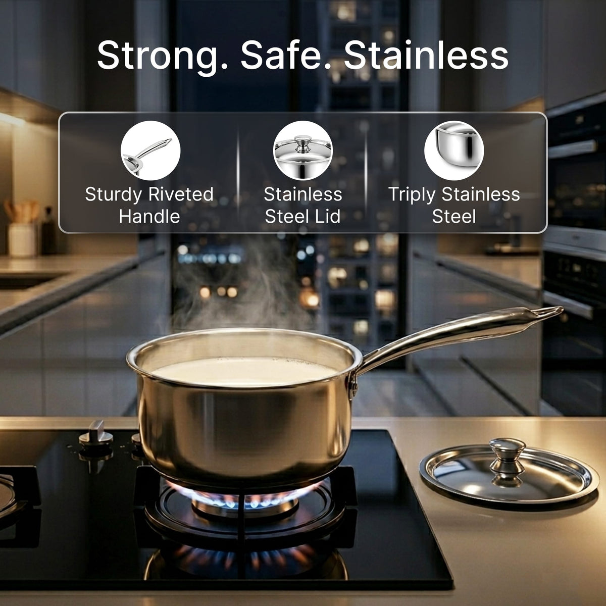 AGARO Regency 16 cm Triply Stainless Steel Saucepan with Lid, 1.5L capacity-7
