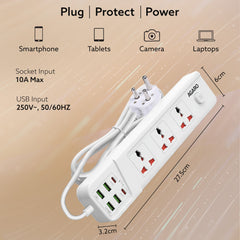 AGARO Regal Extension Board 3 Universal Sockets, 4 USB + 2 Type-C Fast Charging, 2500W-7