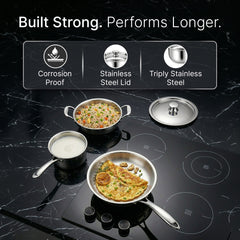 AGARO Regency Triply Cookware Set of 3, 24 cm Kadai (2.7L), 24 cm Fry Pan (2.2L) & 16 cm Saucepan (1.5L)-7