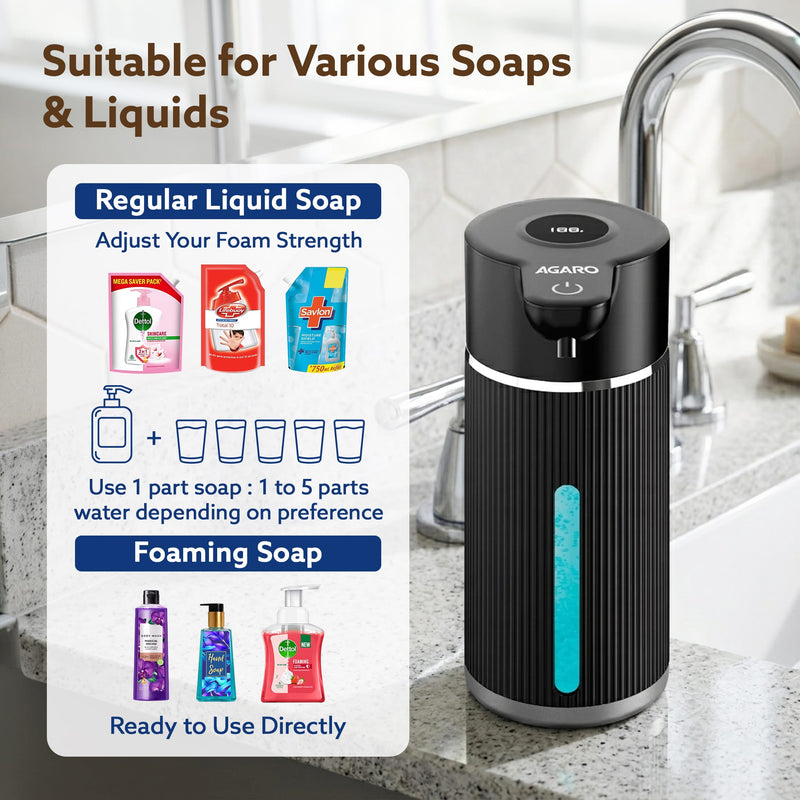 AGARO Elite Automatic Soap Dispenser, 420ml Touchless Foaming Hand Wash Dispenser, Digital Display, Wall Mount, Rechargeable 1200mAh Battery, IPX5 Water Resistant, for Bathroom, Kitchen & Office-8