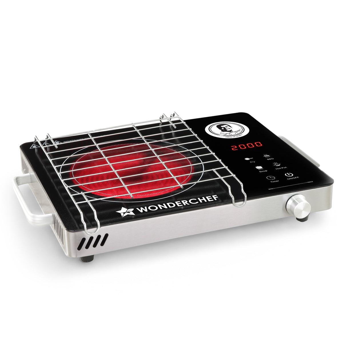Wonderchef Spectra Infrared Electric Cooktop with Crystal Glass for Kitchens, 2000W, BBQ Grill Included, 4 Pre-set Funct