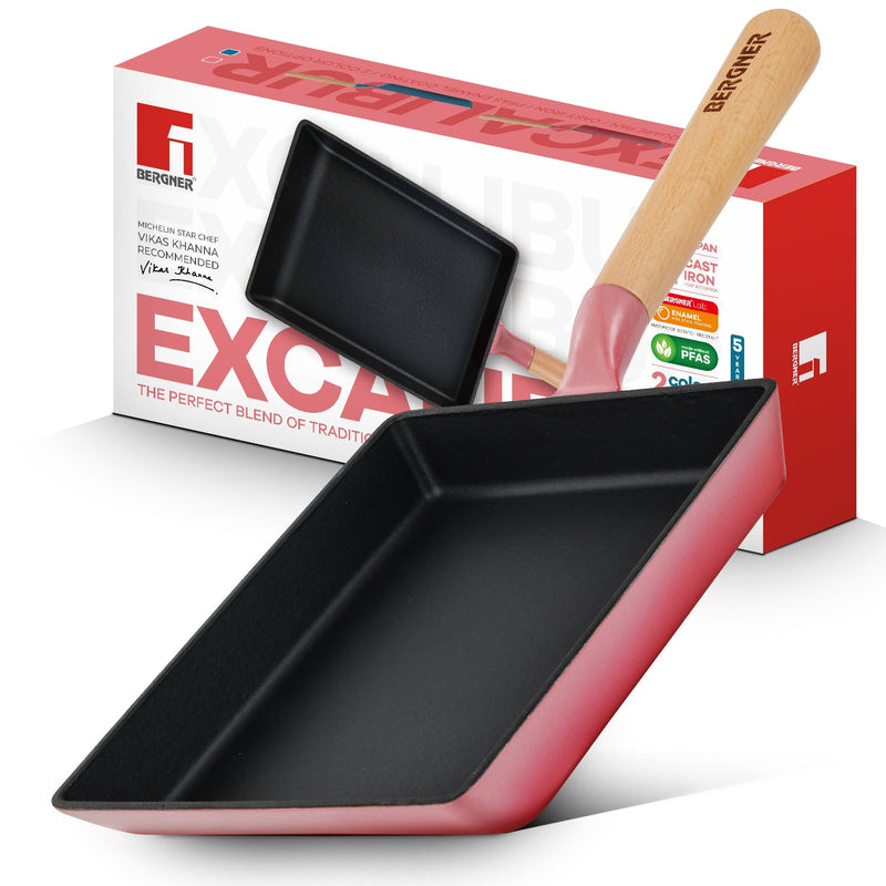 Bergner Excalibur Light Cast Iron 23x18cm Square Pan - Induction Bottom, Pink