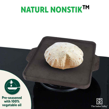 CASTrong Cast Iron 2-in-1 Griddle (Grill Pan + Tawa), Pre-seasoned, 100% Pure, Toxin-free,  Induction, Square,  27.2cm, 4.1 Kg