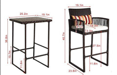 Ercole Outdoor Patio Bar Sets 2 Chairs and 1 Table (Brown)