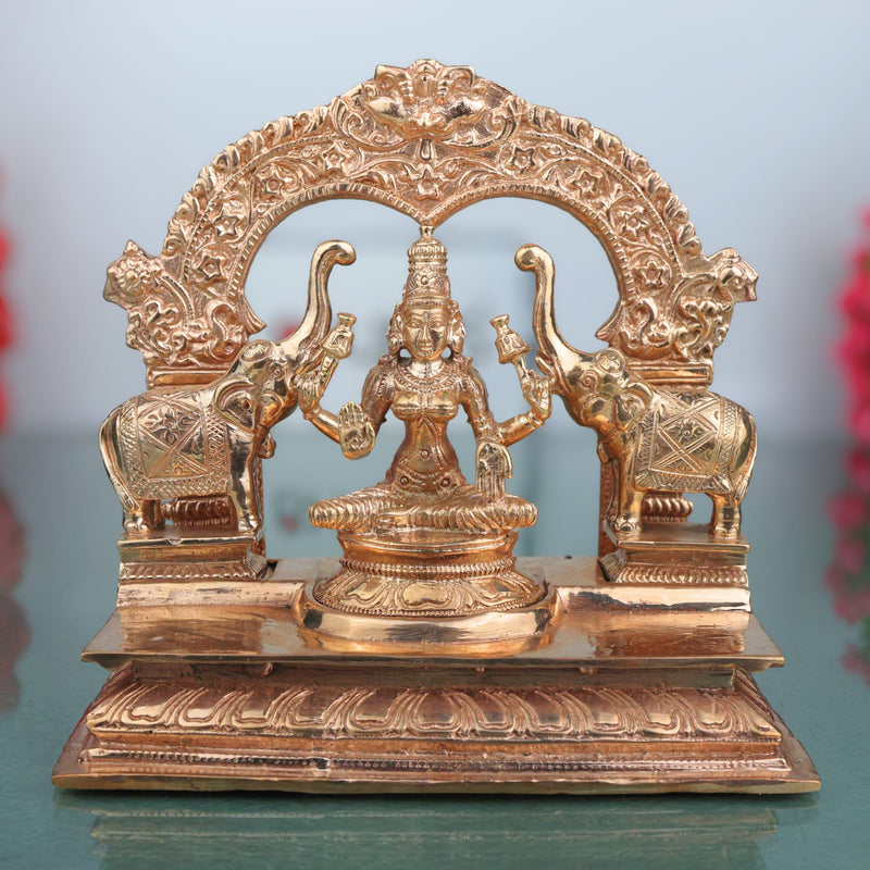 Bronze Gaja Lakshmi Idol, Sri Mahalakshmi Gajalakshmi Murti Kansya Chola Style Ashtalakshmi Vigraha Elephant Abhisheka Statue for Home Temple, Gold, 6.5 Inch, 1 Piece