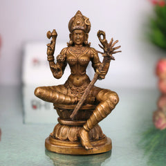 Bronze Raj Rajeshwari Idol, Sri Rajarajeshwari Lalita Tripurasundari Panchaloha Vigraham, Adi Parashakti Shodashi Devi South Indian Temple Sculpture, Brown, 4 Inch, 1 Piece