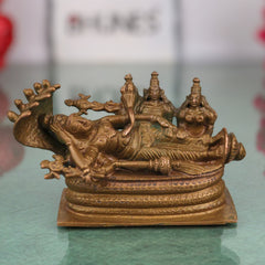Bronze Sri Ranganathar Idol, Ranganatha Swamy Perumal Anantha Shayana Sheshashayi Vishnu Aranganathar Namperumal Reclining Temple Murti Statue, Brown, 3 Inch, 1 Piece