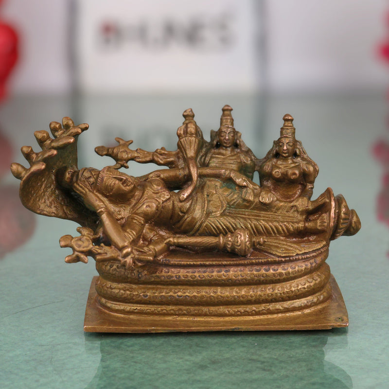 Bronze Sri Ranganathar Idol, Ranganatha Swamy Perumal Anantha Shayana Sheshashayi Vishnu Aranganathar Namperumal Reclining Temple Murti Statue, Brown, 3 Inch, 1 Piece