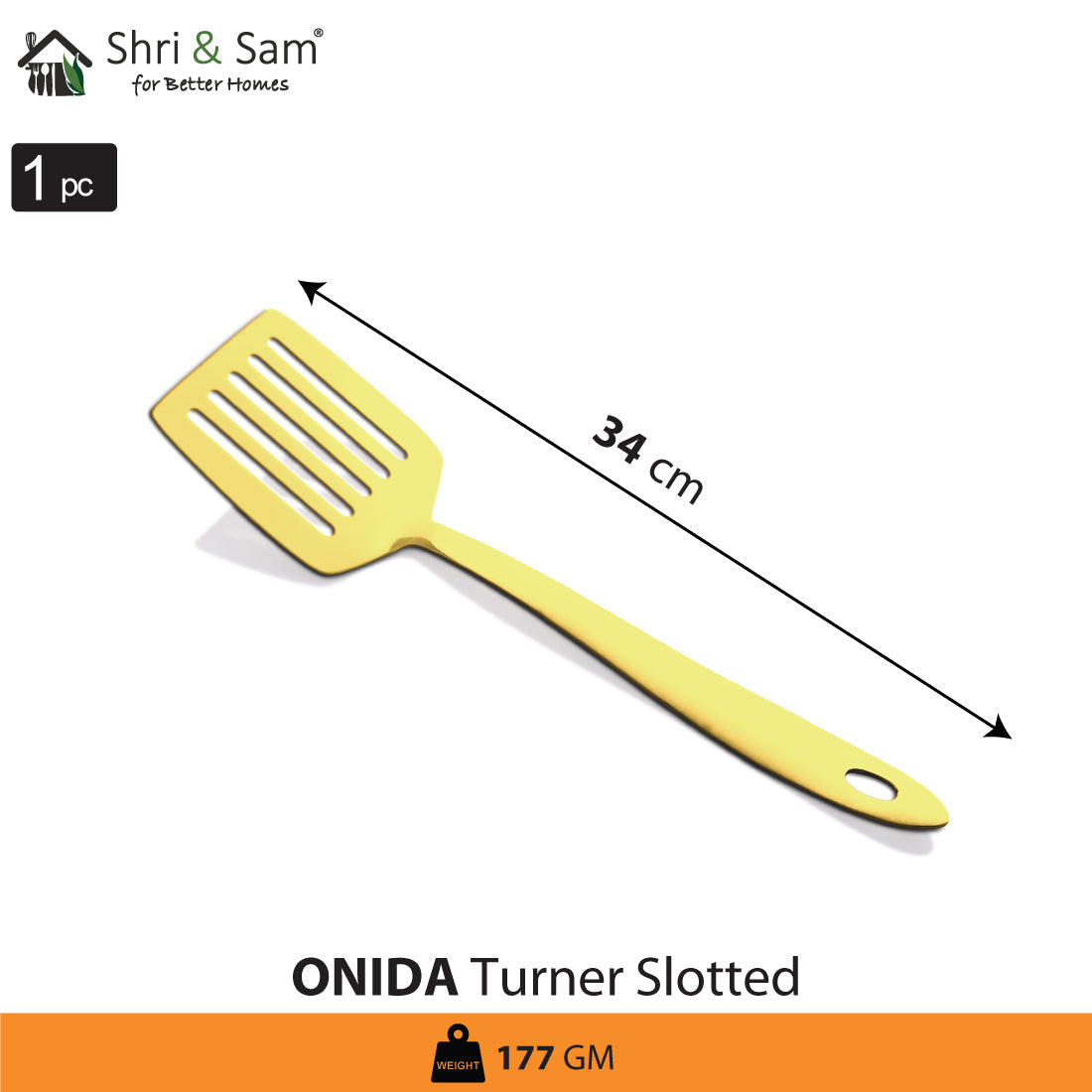 Stainless Steel Turner Slotted with Gold PVD Coating Onida