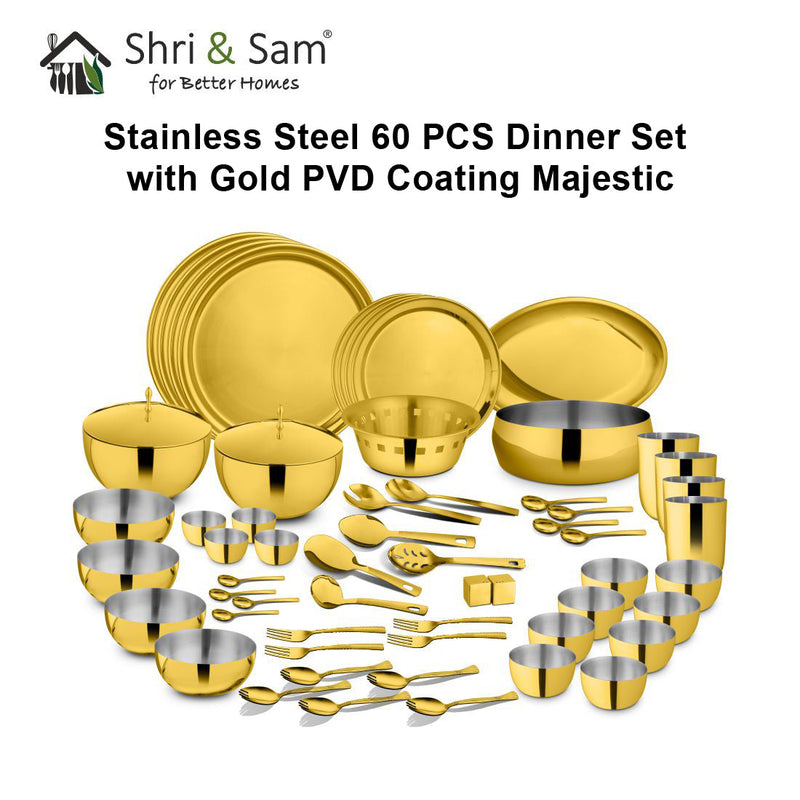 Stainless Steel 60 PCS Dinner Set (4 People) with Gold PVD Coating Majestic