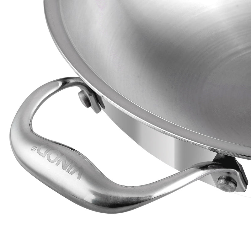 Vinod Platinum Triply Stainless Steel Wok - 26 cm (Induction Friendly)