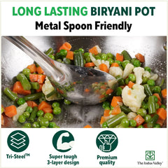 TurboCuk Tri-ply Stainless Steel Biryani Cooking Pot/Casserole, Premium Quality, 3 Layer Thick Body, Cool Silicone Handles, 100% Toxin-free, Non-stick, Induction & Gas, Free ₹110 Spatula, 2.9L