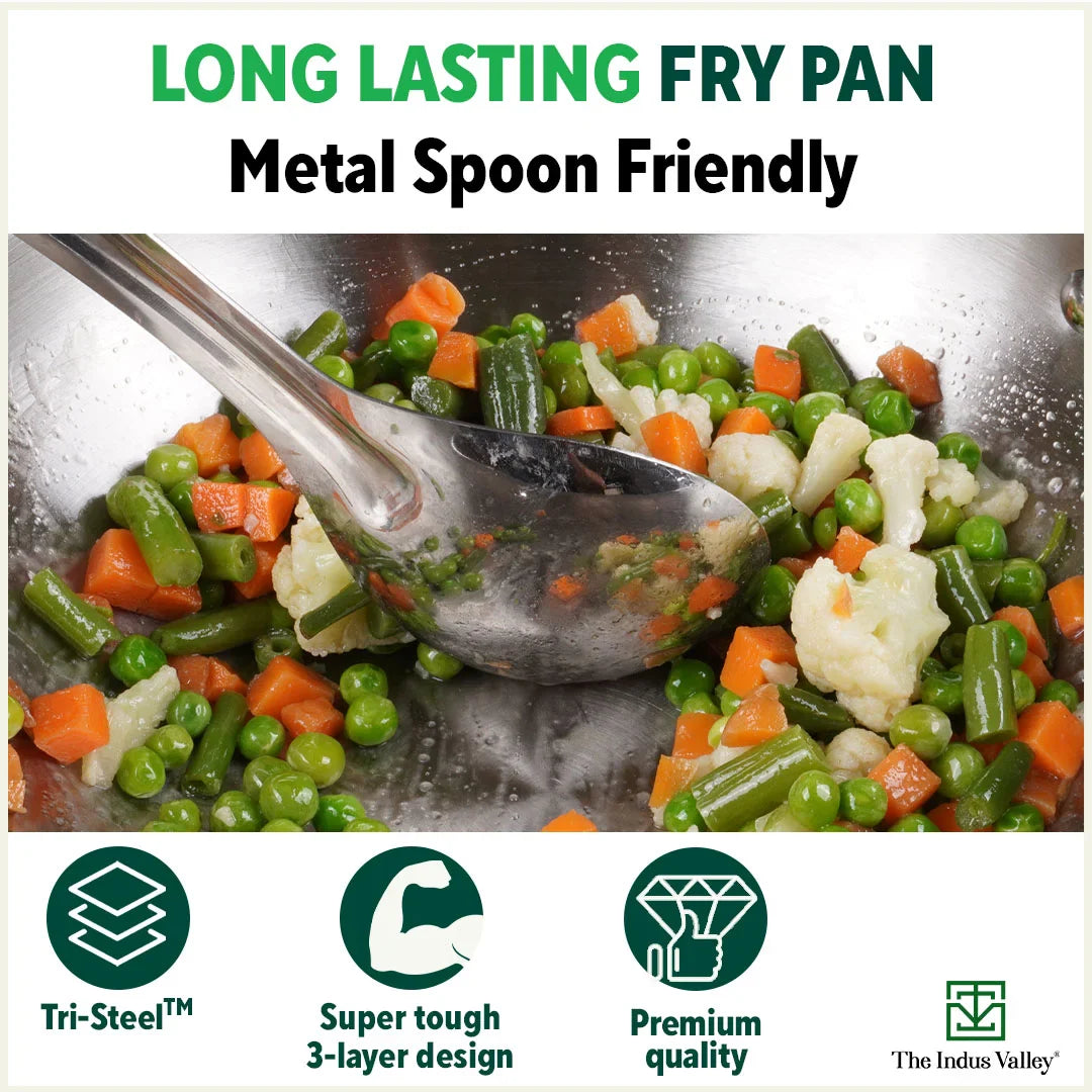 TurboCuk Tri-ply Stainless Steel Fry Pan+ Glass Lid, Premium Quality, 3 Layer Thick Body, 100% Toxin-free, Non-stick, Induction & Gas, 1.5/1.7/1.9L