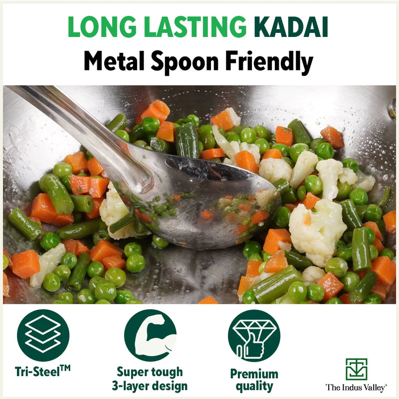 TurboCuk Tri-ply Stainless Steel Kadai, Premium 3 Layer Body, Induction, Non-stick, 1.7/2.7/4L