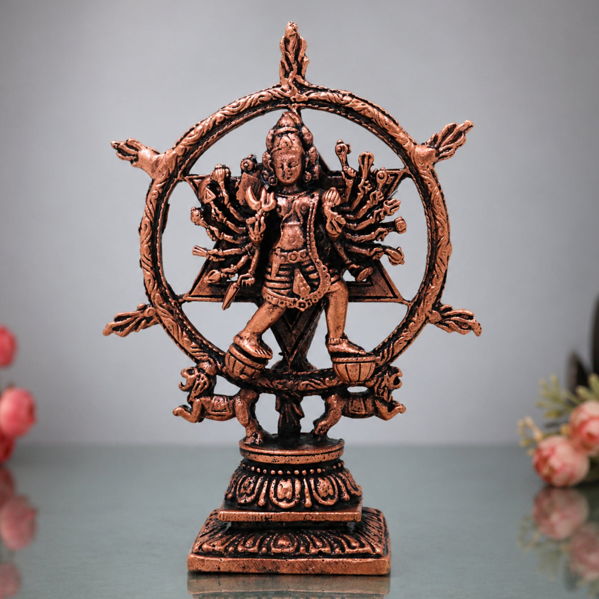 Copper Chakrathalwar Silai, Sudarshana Chakra Idol Vishnu Chakrayudha Sudarshan Chakram Murti for Pooja Decor Statue, Brown, 3.5 Inch, 1 Piece