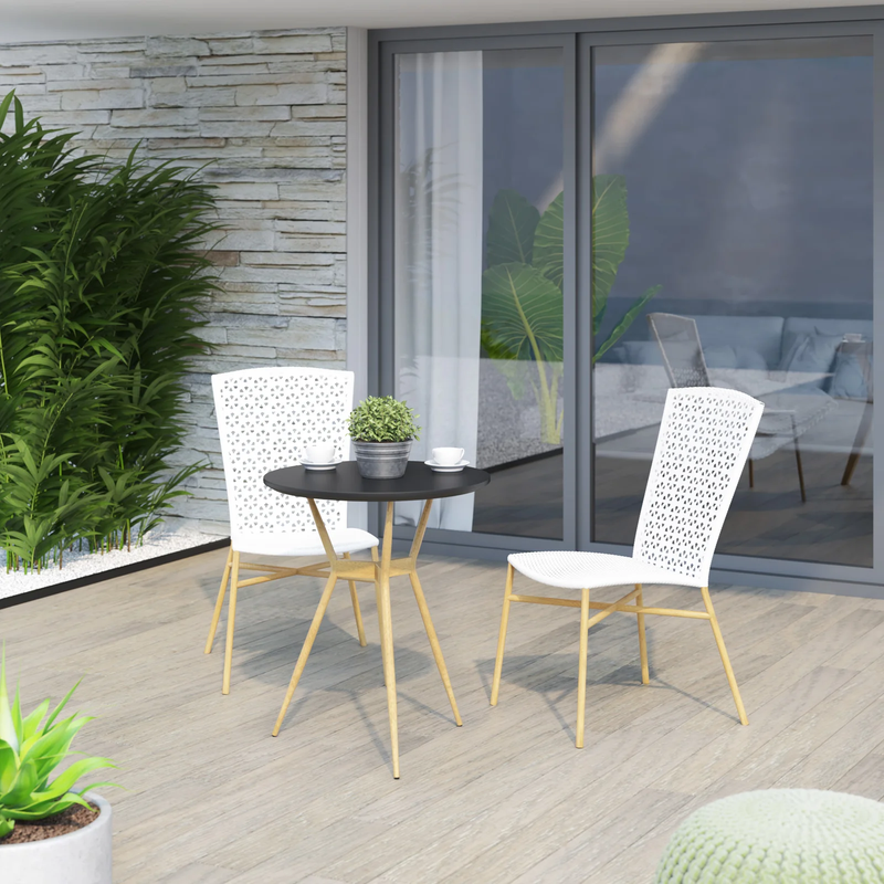 Veda Outdoor Patio Seating Set 2 Chairs and 1 Table Set (White + Gold)