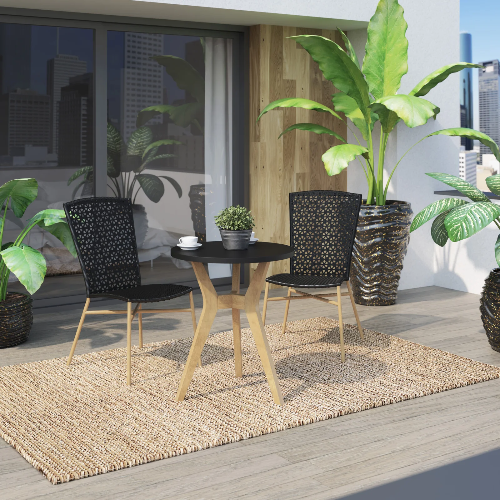 Rene Outdoor Patio Seating Set 2 Chairs and 1 Table Set (Black)