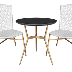 Veda Outdoor Patio Seating Set 2 Chairs and 1 Table Set (White + Gold)