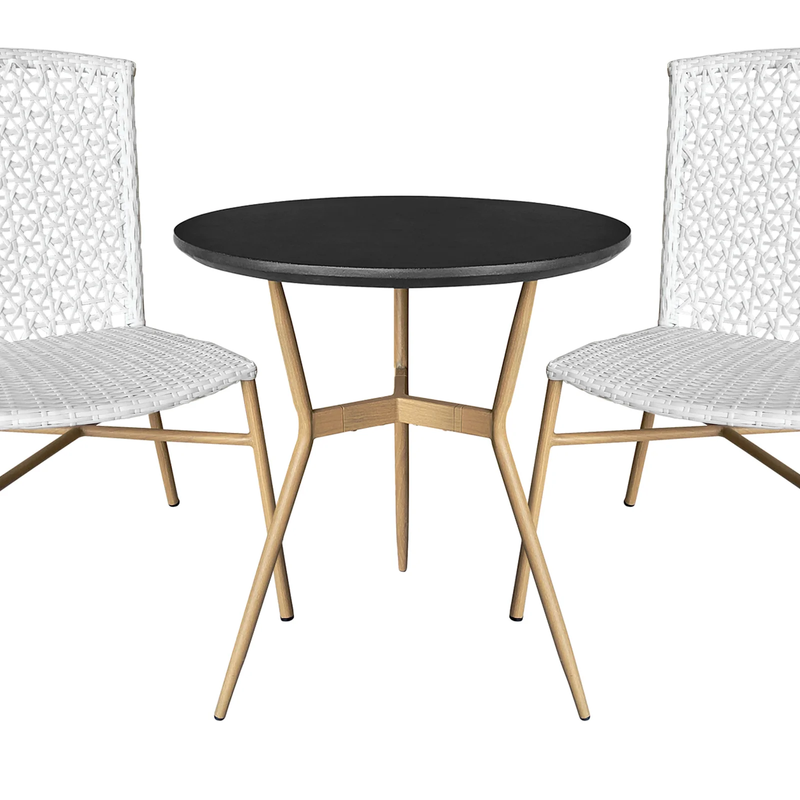 Veda Outdoor Patio Seating Set 2 Chairs and 1 Table Set (White + Gold)