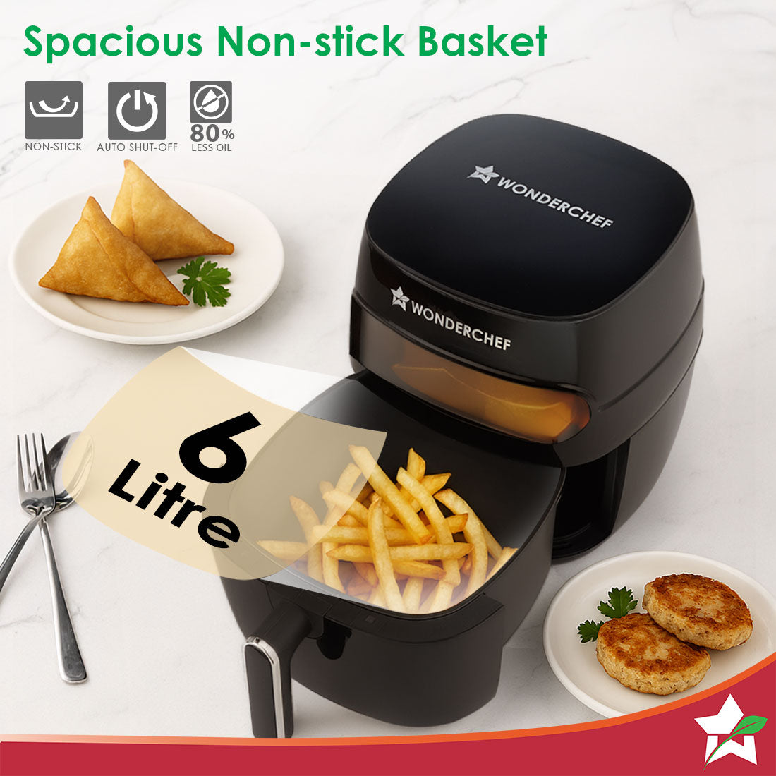 Swift Digital Air Fryer with Window | 1350W, 6 Litres | Rapid Air Technology | 7 Pre-set Functions | Non-stick Basket | Auto Shut-off | Touch Screen | Fry, Bake, Grill, Roast | 2-Year Warranty | Black