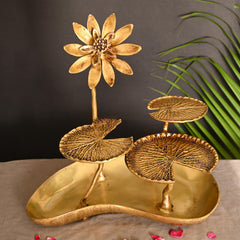 Brass Decorative Tray With Lotus Leaves (15.5 Inch)