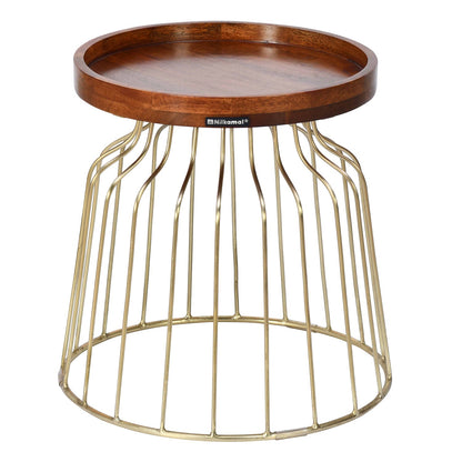 Nilkamal Tamas Solid Wood Handicraft Side Table (Honey Brass)