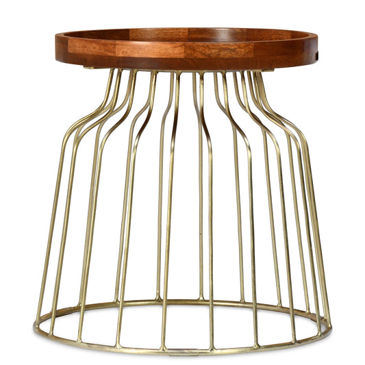 Nilkamal Tamas Solid Wood Handicraft Side Table (Honey Brass)