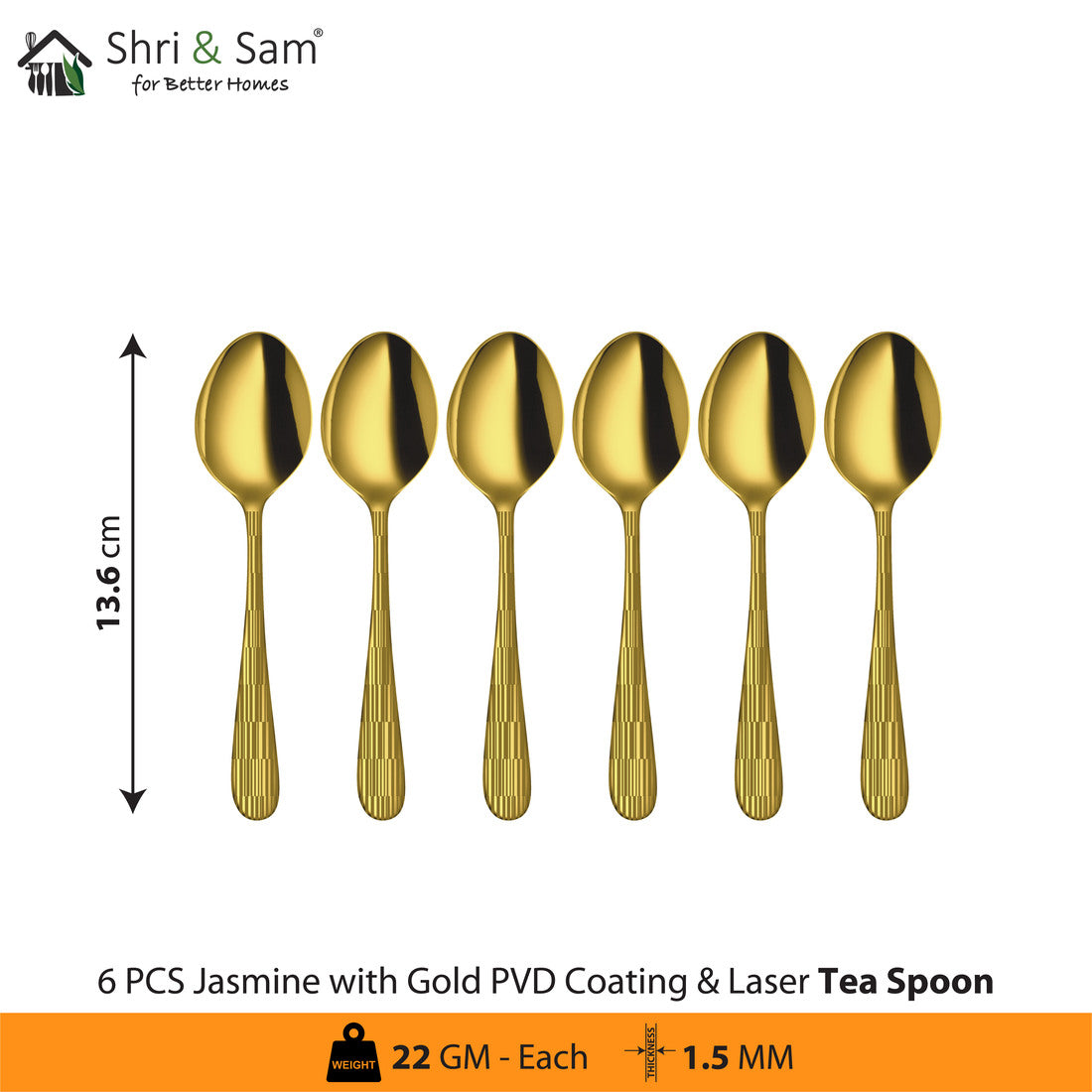 Stainless Steel Cutlery with Gold PVD Coating & Laser 6 Jasmine