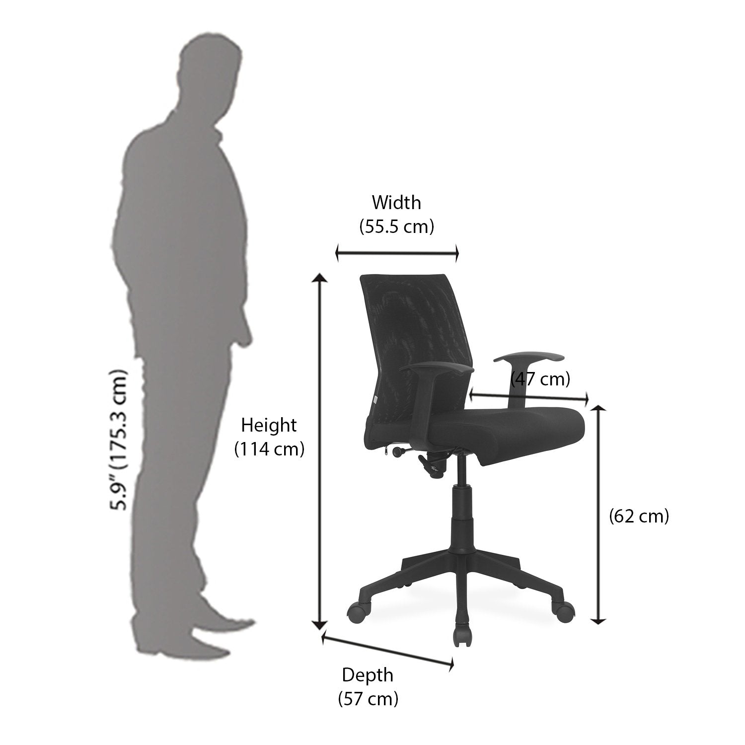 Nilkamal Thames Low Back Mesh Chair (Black)