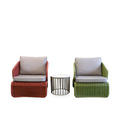 Floro Outdoor Patio Seating Set 2 Chairs and 1 Table Set (Green & Orange) Braided And Rope