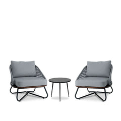 Elodia Outdoor Patio Seating Set 2 Chairs and 1 Table Set (Grey) Braided And Rope