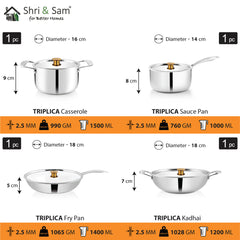 Stainless Steel 4 PCS Triply STARTER Cookware Set Triplica