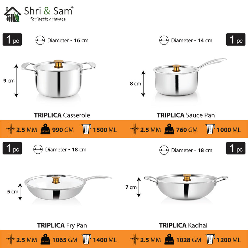 Stainless Steel 4 PCS Triply STARTER Cookware Set Triplica