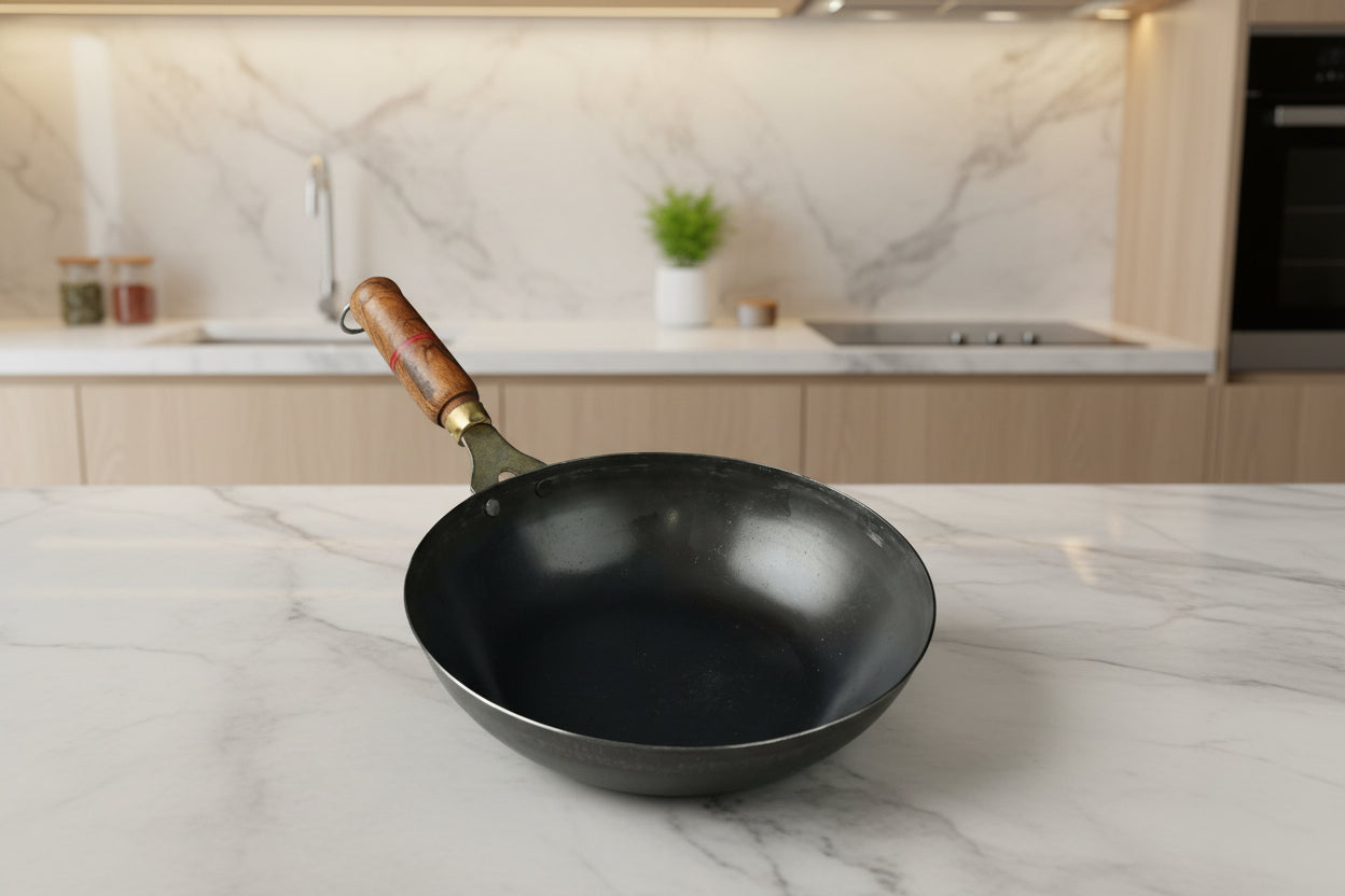 Pure Iron Flat Bottom Wok (10" Inches)