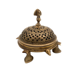 Brass Dhoop Dani, Peetal Sambrani Burner, Pital Agarbatti Stand for Pooja, Loban Dani, Bakhoor Holder,Gold, 5 Inch, 1 Piece