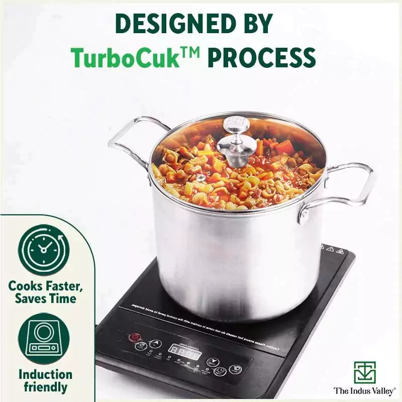 TurboCuk Tri-ply Stainless Steel Tall Biryani Pot/Casserole+ Glass Lid, Premium Quality, 3 Layer Thick Body, 100% Toxin-free, Non-stick, Induction & Gas, 6L