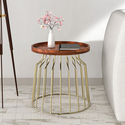 Nilkamal Tamas Solid Wood Handicraft Side Table (Honey Brass)