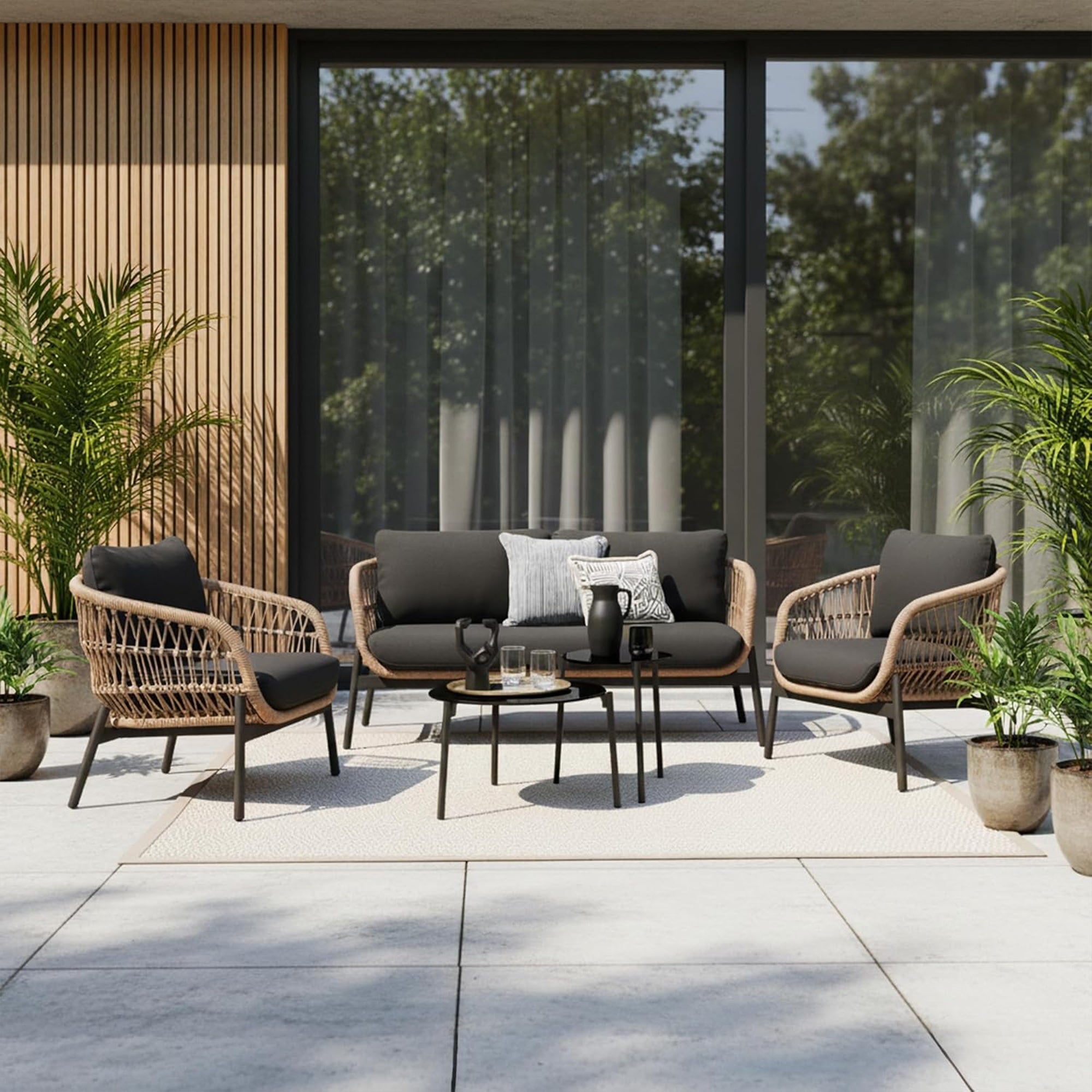 Seibi Outdoor Garden Balcony Sofa Set 2 Seater , 2 Single Seater 2 Center Table Set Braided and Rope