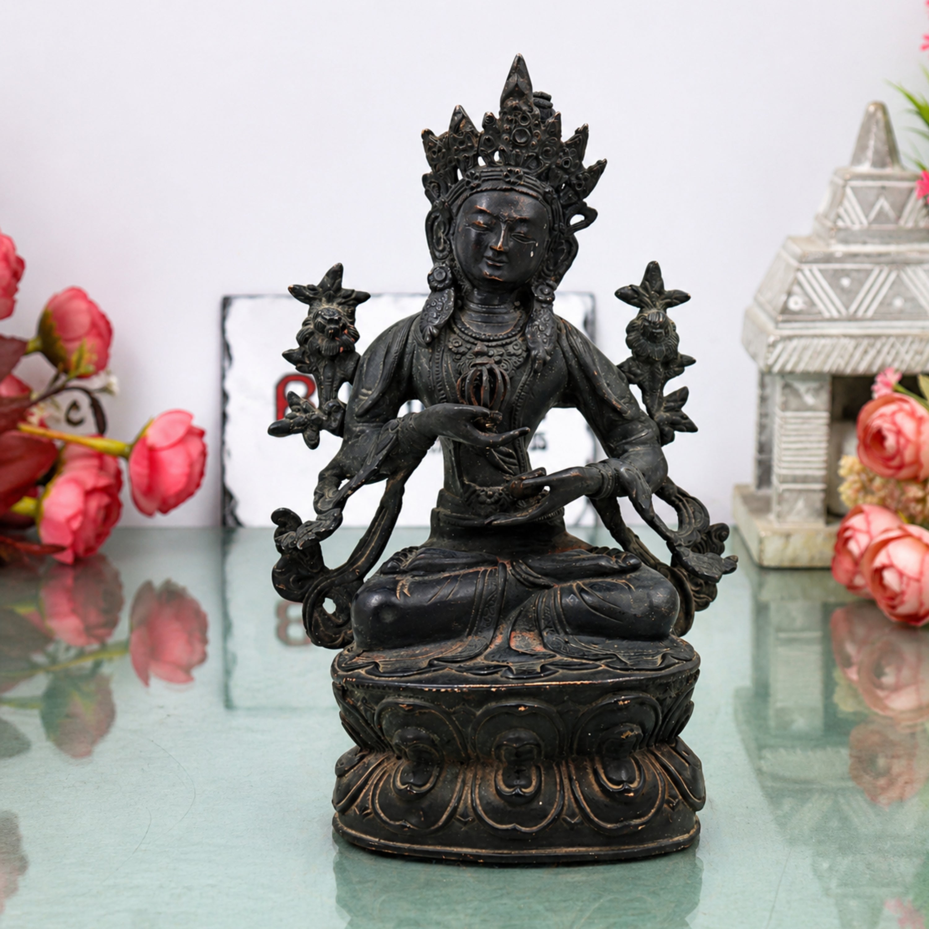 Brass Tara Maa Idol | Mahavidya Ugra Tara Devi Murti | Neela Saraswati Pital Statue for Pooja, Home Temple & Gift,Black, 10.5 Inch, 1 Piece