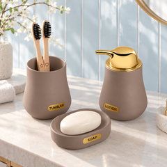 Plantex Ceramic Bathroom Set - Soap Holder for Bathroom/Liquid Soap Dispenser/Tumbler Holder/Toothbrush Holder/Handwash Dispenser - 3 Pcs Set (Model APS-NZBA-403)-1