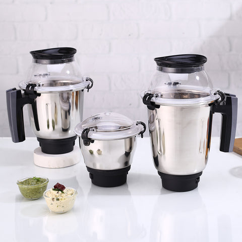 Galaxy Mixer Grinder 750W 100% Copper Motor, 4 Stainless Steel Jars, Black & Grey, 5 Years Warranty