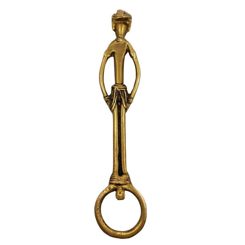 Brass Bottle Opener, Peetal / Pittal Bastar Handmade Cap Cork Opener,Gold, 7 Inch, 1 Piece