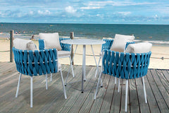 Hustle Outdoor Patio Seating Set 4 Chairs and 1 Table Set (Blue) Braided & Rope