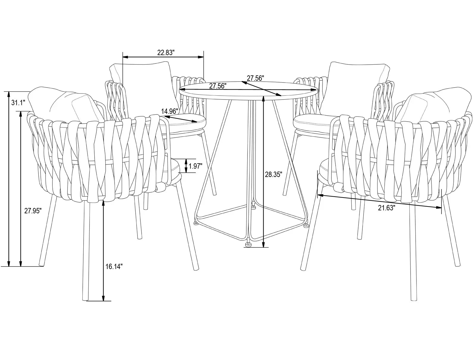 Hustle Outdoor Patio Seating Set 4 Chairs and 1 Table Set (Blue) Braided & Rope